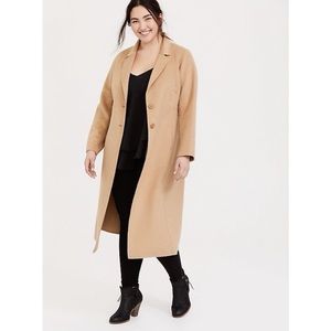Torrid Taupe Woolen Button Front Duster Coat